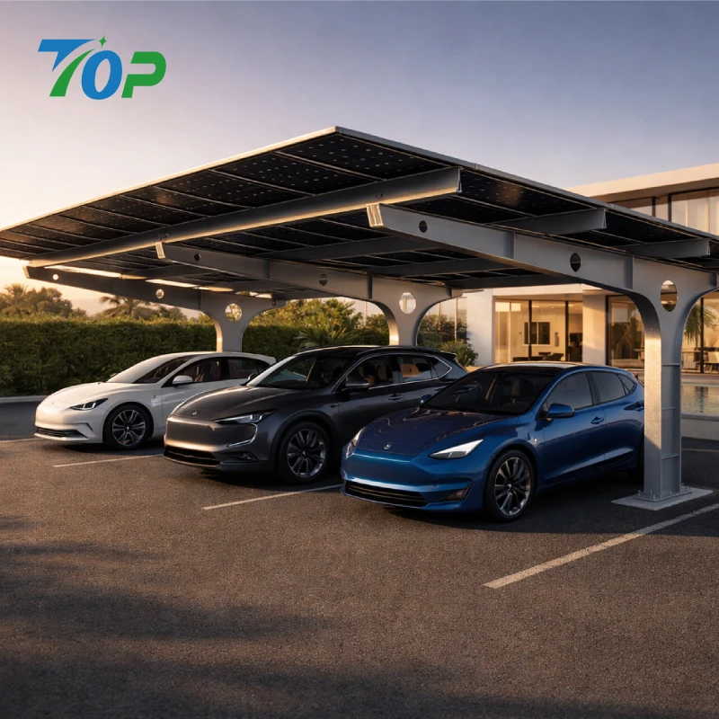 3D rendering of Y-frame solar carport demonstrating modular layout and parking space optimization
